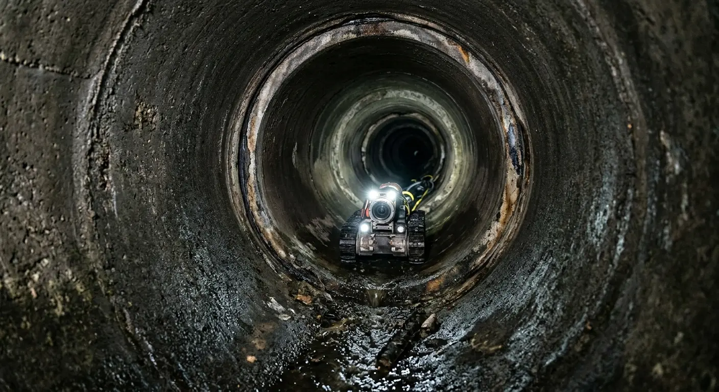 Robotic sewer camera inspecting pipe interior for Sewer Line Repair in Johnston