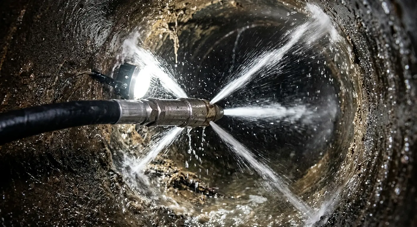High-pressure hydro jetting nozzle cleaning sewer pipe for Storm Drain Cleaning in Johnston